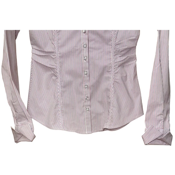 New York Co Stretch Striped Button Up Shirt Sz XS Jeweled Buttons Preppy Work - Picture 3 of 11